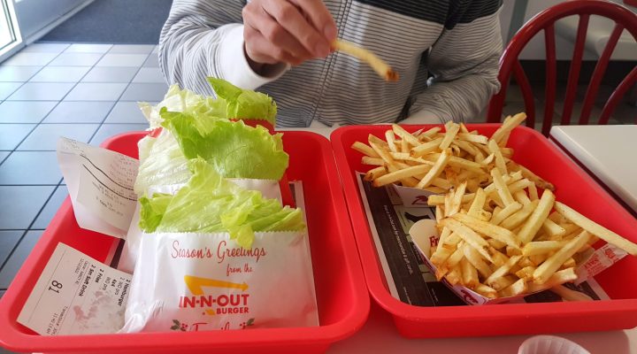 Gluten free protein style burget and chips at In'n'Out